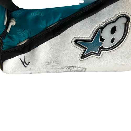 Brian's Gnetik V - Bloqueur de gardien de but NHL Pro Stock d'occasion - Aaron Dell (blanc/bleu sarcelle/noir)